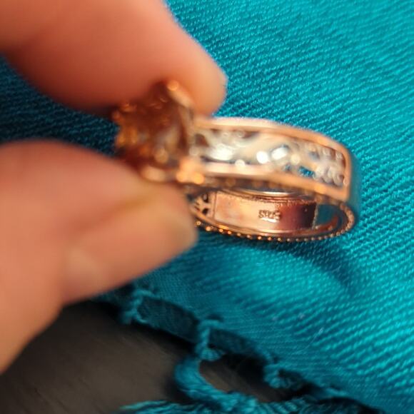 925 Two Toned Filigree Rose/Silver Metal Champagne Color Stone Ring Sz 5.5 - Picture 4 of 9